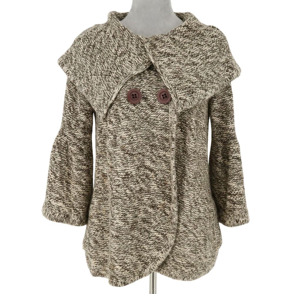 Vertigo Sweater Womens Medium Beige Knit Cardigan Mohair Blend Large Collar